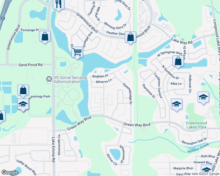 map of restaurants, bars, coffee shops, grocery stores, and more near 771 Birgham Place in Lake Mary