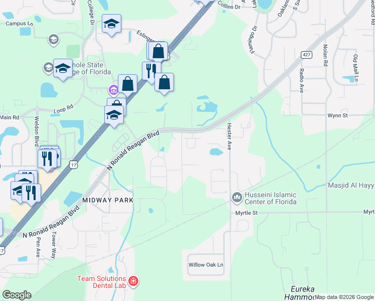 map of restaurants, bars, coffee shops, grocery stores, and more near 4705 Cliveden Loop in Sanford