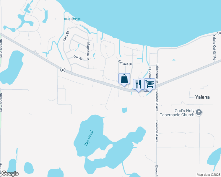 map of restaurants, bars, coffee shops, grocery stores, and more near 7936 County Road 48 in Yalaha