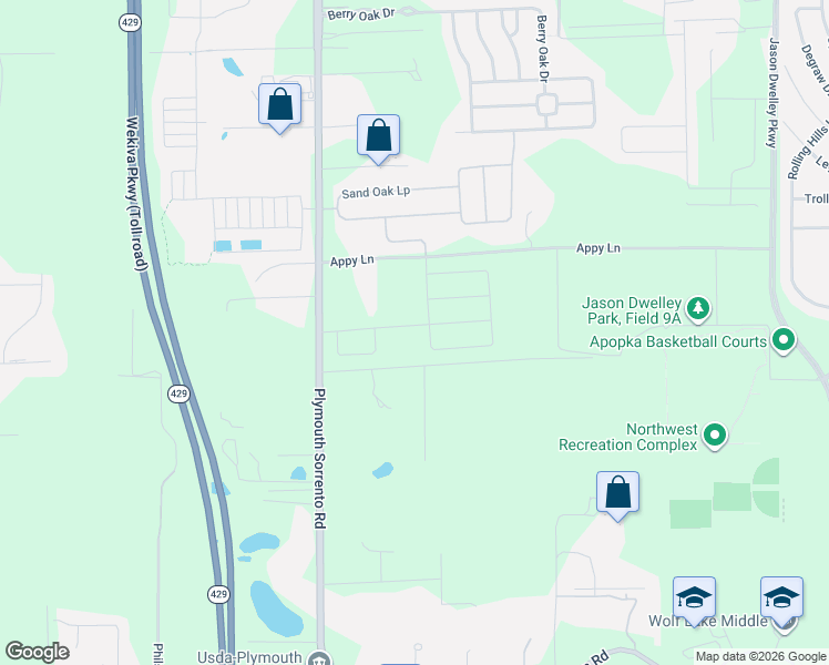 map of restaurants, bars, coffee shops, grocery stores, and more near 2866 Lent Road in Apopka