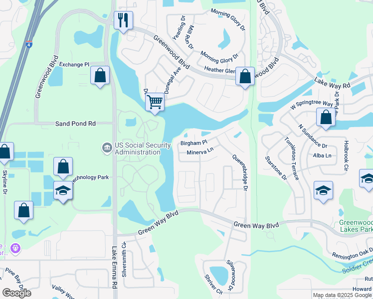 map of restaurants, bars, coffee shops, grocery stores, and more near 736 Minerva Ln in Lake Mary