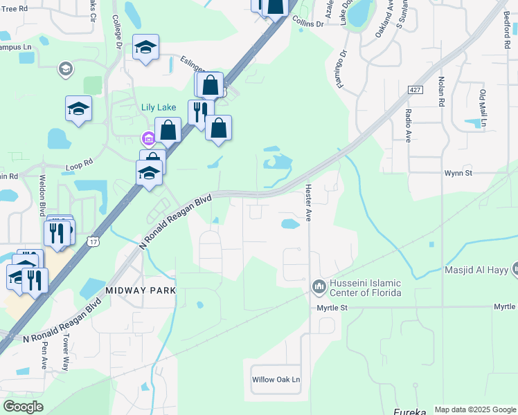 map of restaurants, bars, coffee shops, grocery stores, and more near 4705 Cliveden Loop in Sanford