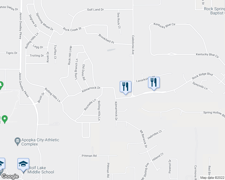 map of restaurants, bars, coffee shops, grocery stores, and more near 3742 Kilmarnock Drive in Apopka
