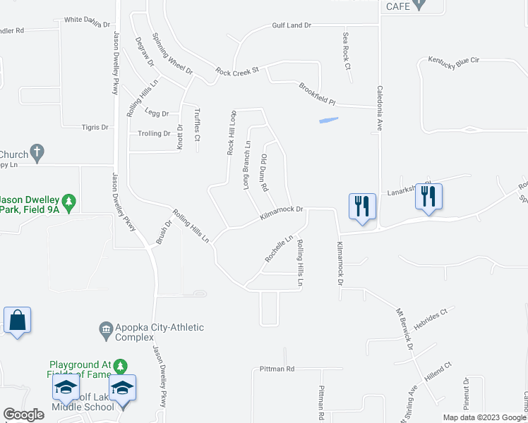 map of restaurants, bars, coffee shops, grocery stores, and more near 3841 Long Branch Lane in Apopka