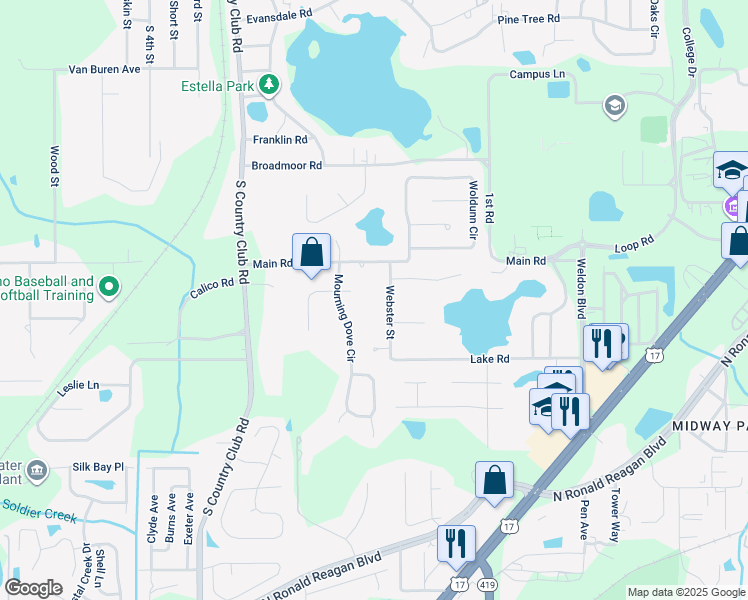 map of restaurants, bars, coffee shops, grocery stores, and more near 545 Mourning Dove Circle in Lake Mary