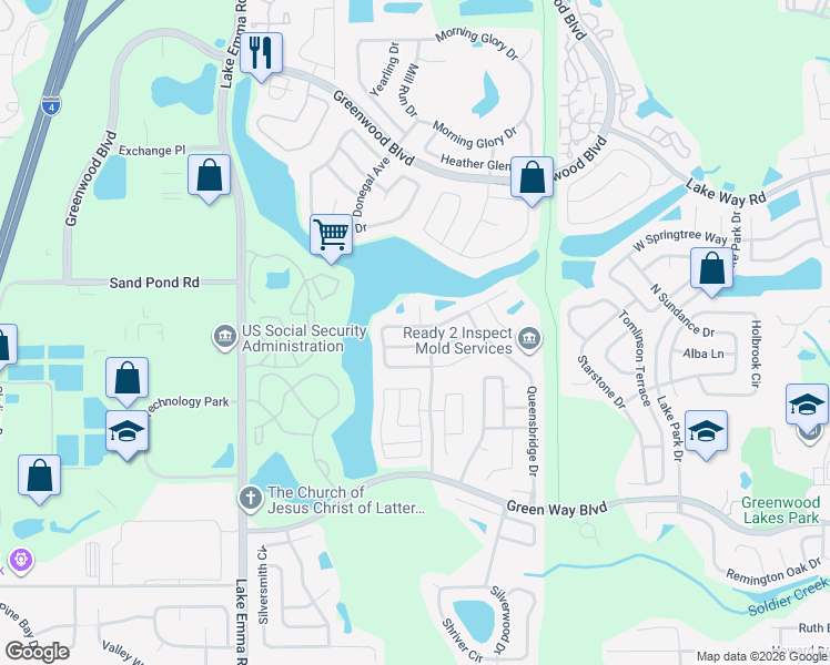 map of restaurants, bars, coffee shops, grocery stores, and more near 636 Birgham Place in Lake Mary
