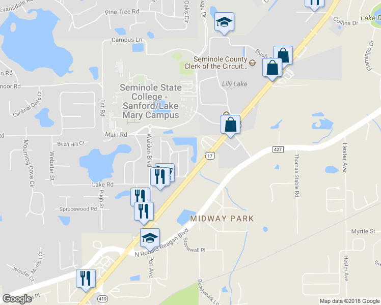 map of restaurants, bars, coffee shops, grocery stores, and more near 498 Canyon Stone Circle in Lake Mary