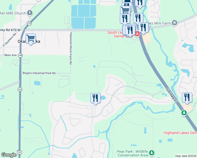 map of restaurants, bars, coffee shops, grocery stores, and more near 27359 Roanoke Drive in Leesburg