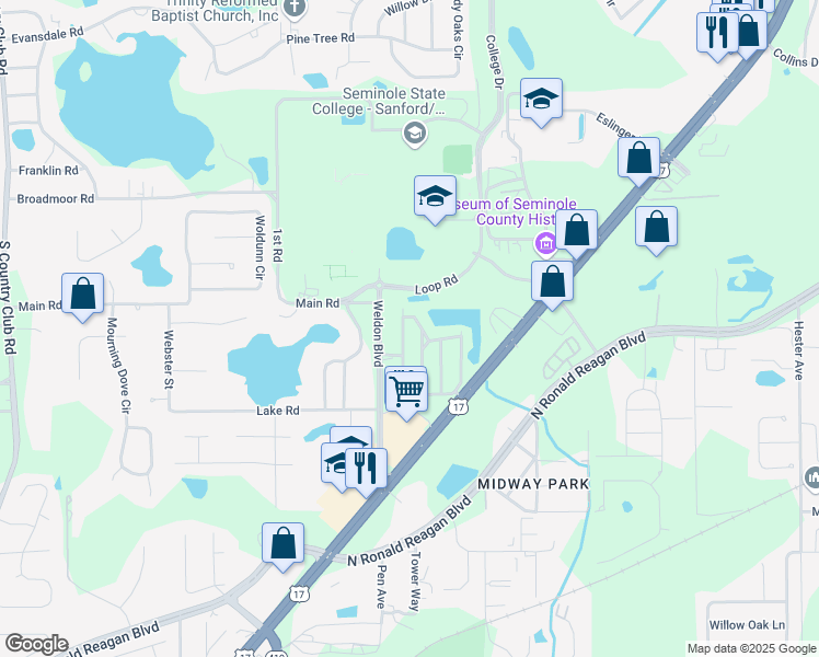 map of restaurants, bars, coffee shops, grocery stores, and more near 647 Canyon Stone Circle in Lake Mary
