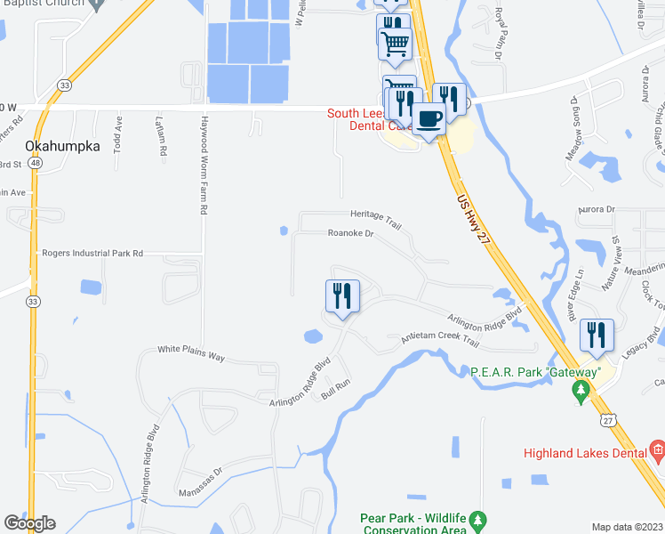 map of restaurants, bars, coffee shops, grocery stores, and more near 27031 Camerons Run in Leesburg