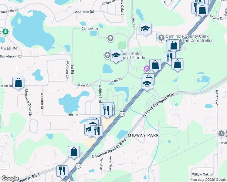 map of restaurants, bars, coffee shops, grocery stores, and more near 574 Canyon Stone Circle in Lake Mary