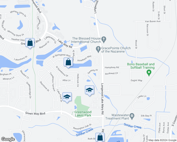 map of restaurants, bars, coffee shops, grocery stores, and more near 520 Serenity Place in Lake Mary