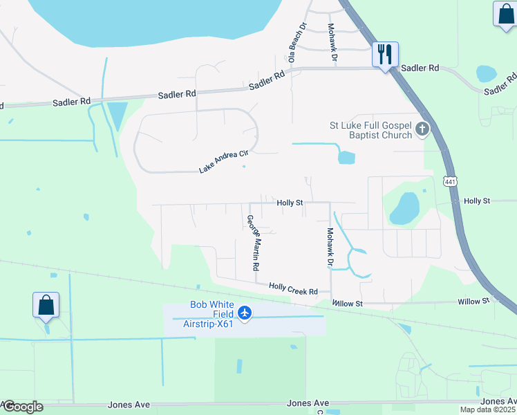 map of restaurants, bars, coffee shops, grocery stores, and more near 7058 Holly Street in Mount Dora
