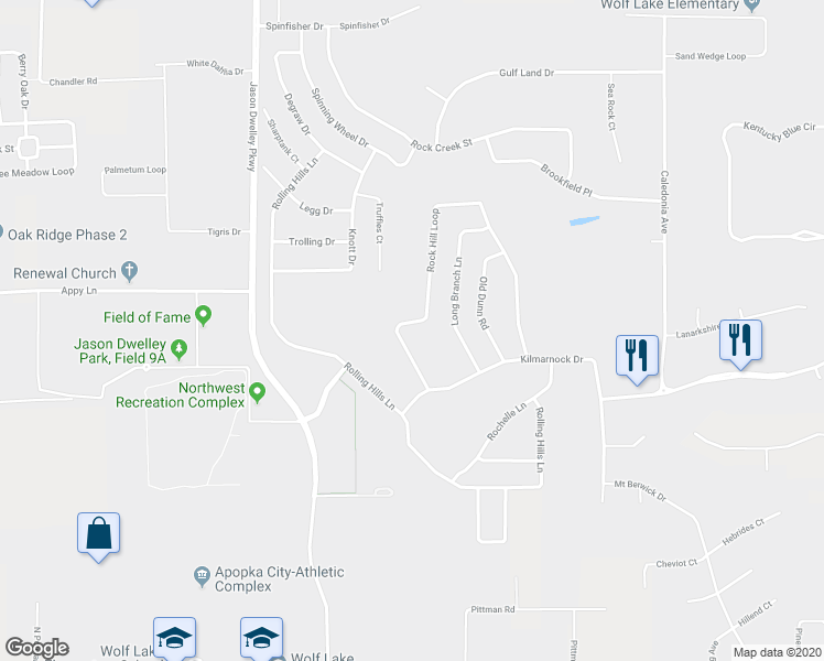 map of restaurants, bars, coffee shops, grocery stores, and more near 4424 Rock Hill Loop in Apopka
