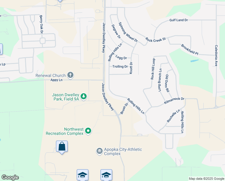 map of restaurants, bars, coffee shops, grocery stores, and more near 3116 Rolling Hills Lane in Apopka