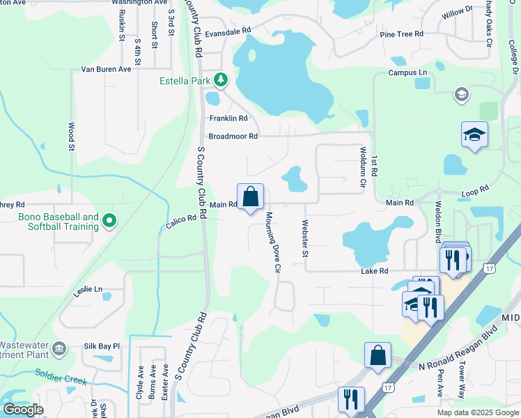 map of restaurants, bars, coffee shops, grocery stores, and more near 235 Main Rd in Lake Mary