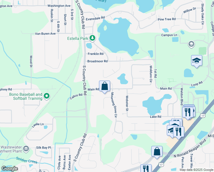 map of restaurants, bars, coffee shops, grocery stores, and more near 235 Main Road in Lake Mary