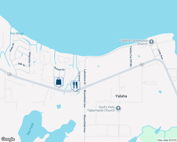 map of restaurants, bars, coffee shops, grocery stores, and more near 8332 Lakeshore Drive in Yalaha