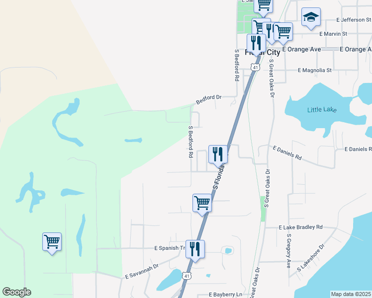 map of restaurants, bars, coffee shops, grocery stores, and more near 7400 East Rolling Hills Path in Floral City