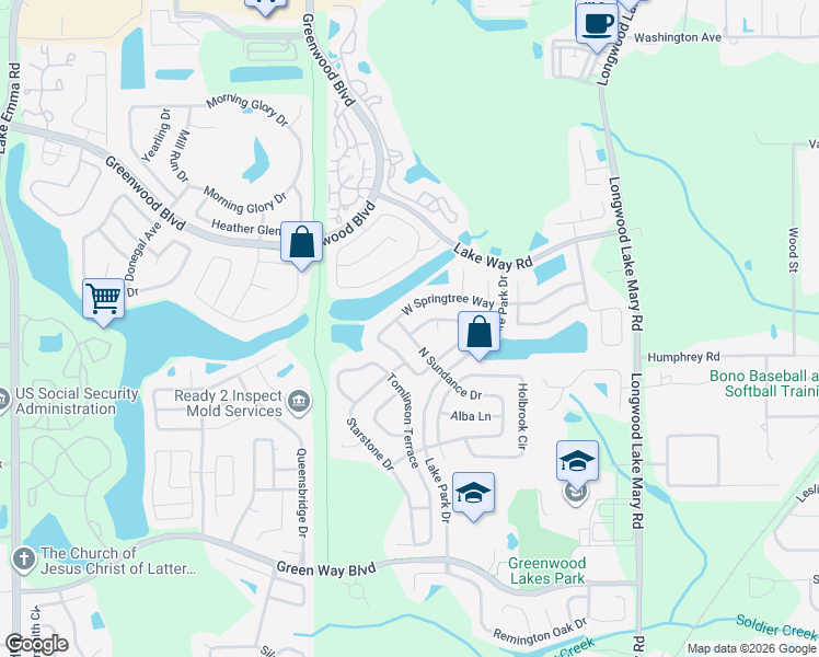 map of restaurants, bars, coffee shops, grocery stores, and more near 600 Silvergate Loop in Lake Mary