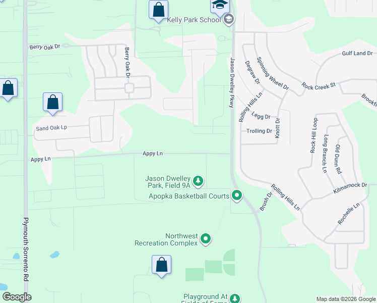 map of restaurants, bars, coffee shops, grocery stores, and more near 2101 Appy Lane in Apopka