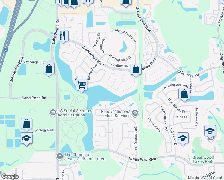 map of restaurants, bars, coffee shops, grocery stores, and more near 481 Lakeshore Drive in Lake Mary
