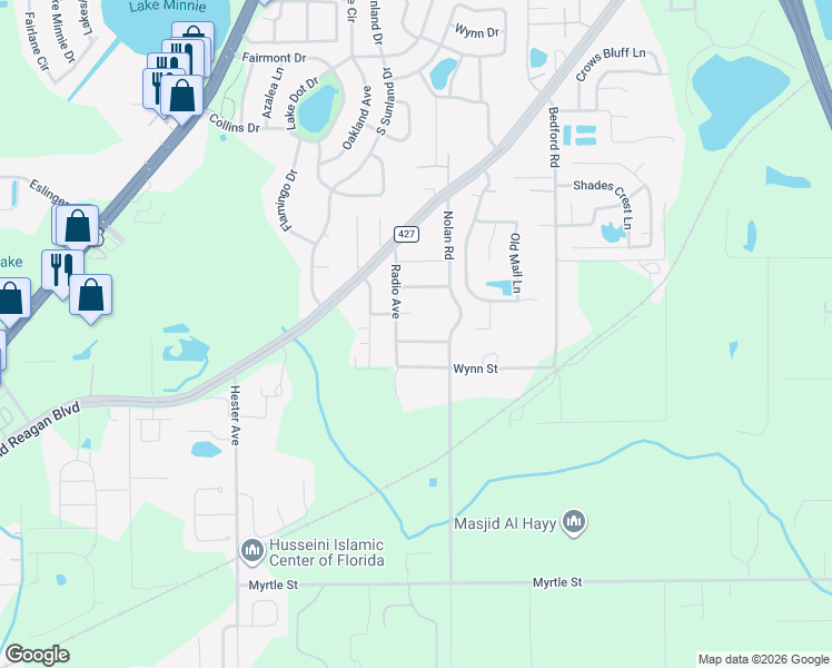 map of restaurants, bars, coffee shops, grocery stores, and more near 1220 John Lord Street in Sanford