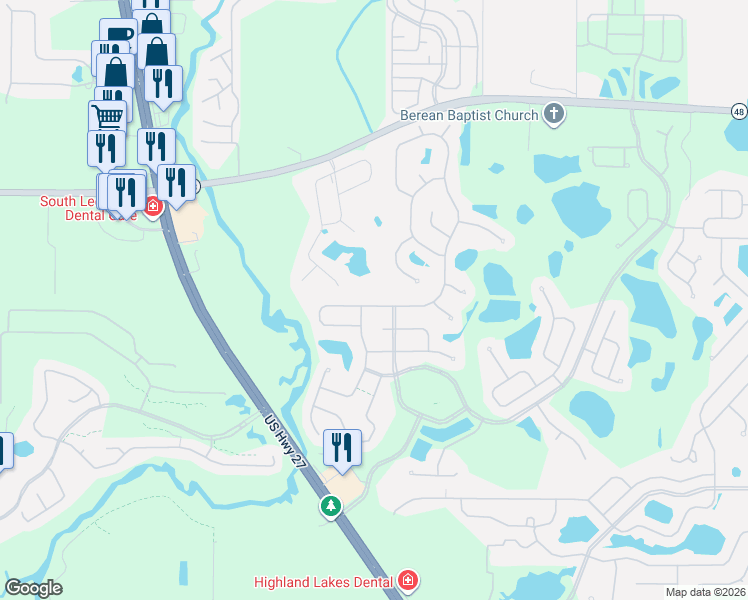 map of restaurants, bars, coffee shops, grocery stores, and more near 5213 Fantasy Way in Leesburg