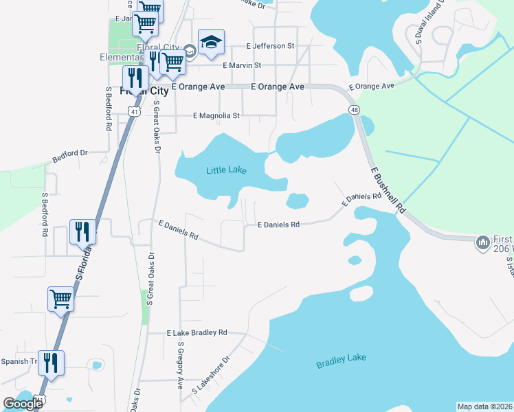 map of restaurants, bars, coffee shops, grocery stores, and more near 8250 South Comet Point in Floral City