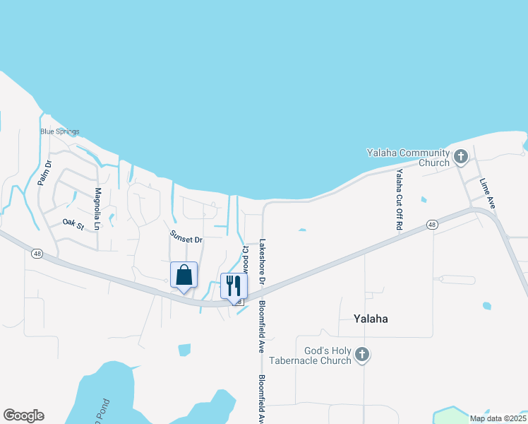 map of restaurants, bars, coffee shops, grocery stores, and more near 8408 Lakeshore Drive in Yalaha
