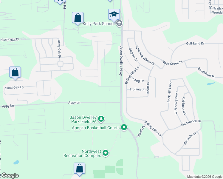 map of restaurants, bars, coffee shops, grocery stores, and more near 4650 Jason Dwelley Parkway in Apopka