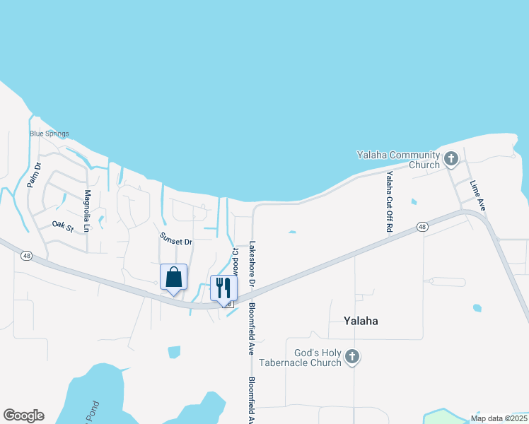 map of restaurants, bars, coffee shops, grocery stores, and more near 8408 Lakeshore Drive in Yalaha