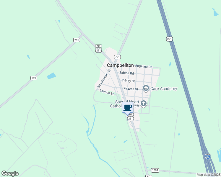 map of restaurants, bars, coffee shops, grocery stores, and more near 85 Brazos Street in Campbellton