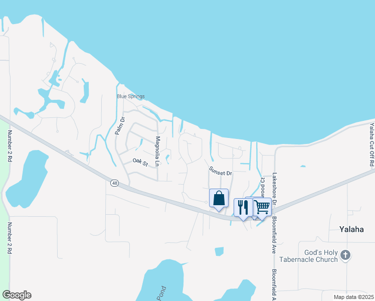 map of restaurants, bars, coffee shops, grocery stores, and more near 203 Clusterwood Drive in Yalaha