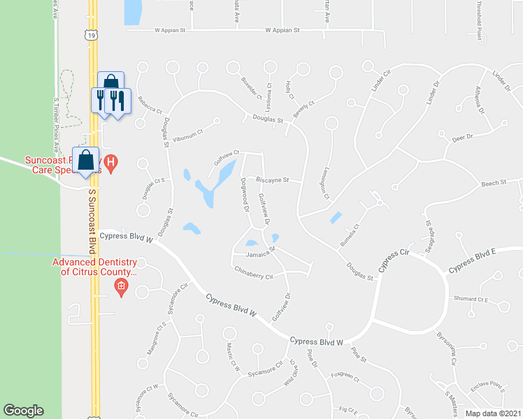map of restaurants, bars, coffee shops, grocery stores, and more near 68 Golfview Drive in Homosassa