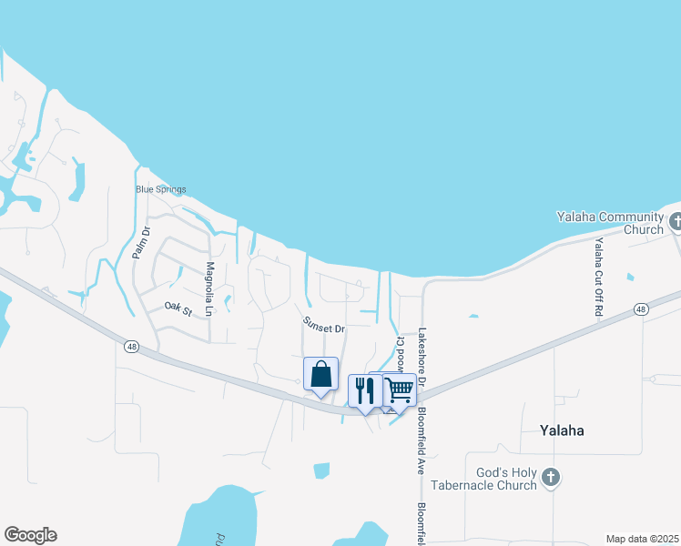 map of restaurants, bars, coffee shops, grocery stores, and more near 8121 Lakeside Drive in Yalaha