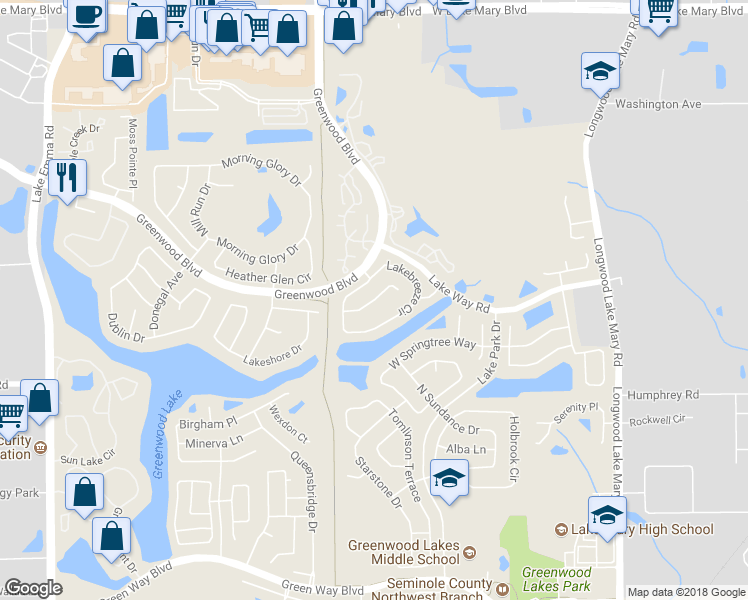 map of restaurants, bars, coffee shops, grocery stores, and more near 301 Mainsail Court in Lake Mary