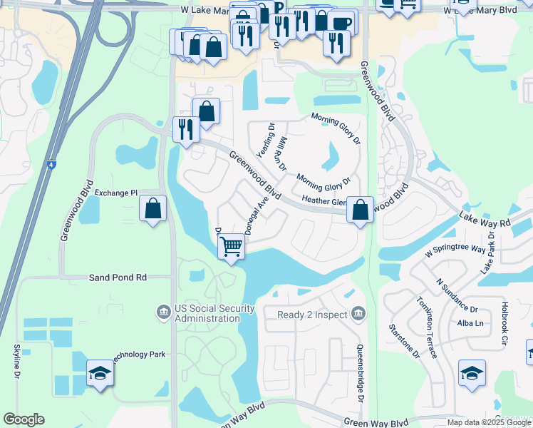 map of restaurants, bars, coffee shops, grocery stores, and more near 324 Dublin Drive in Lake Mary