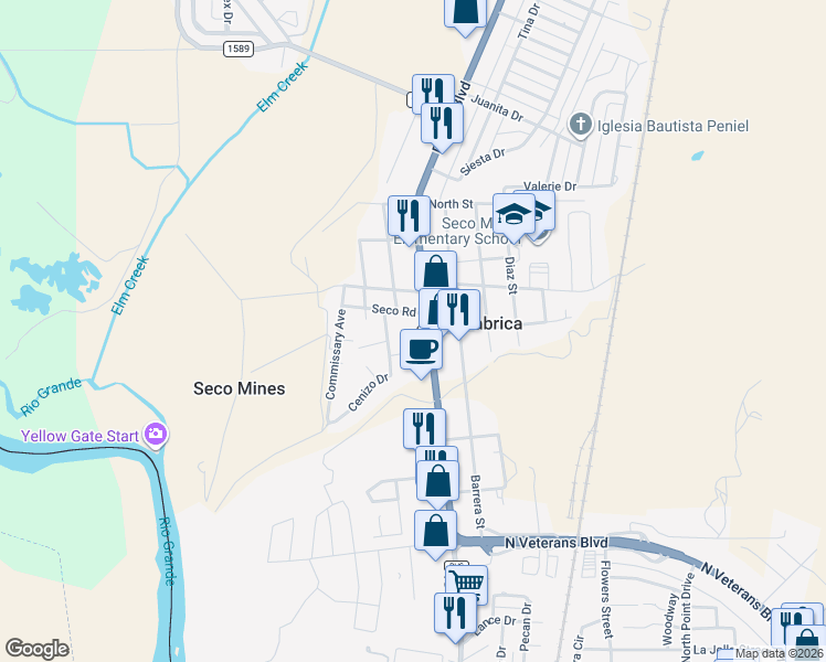 map of restaurants, bars, coffee shops, grocery stores, and more near 2722 U.S. 277 in Eagle Pass