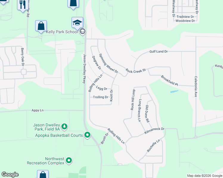 map of restaurants, bars, coffee shops, grocery stores, and more near 4042 Knott Drive in Apopka
