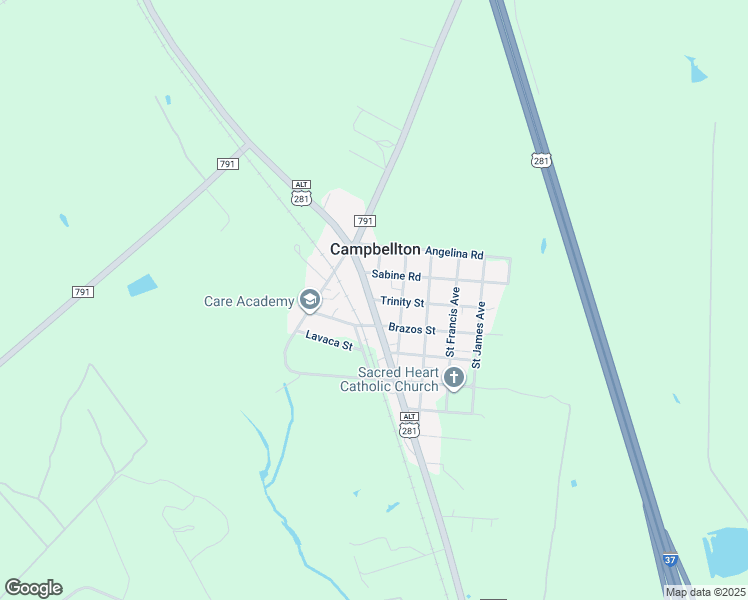 map of restaurants, bars, coffee shops, grocery stores, and more near 2725 Commerce Street in Campbellton