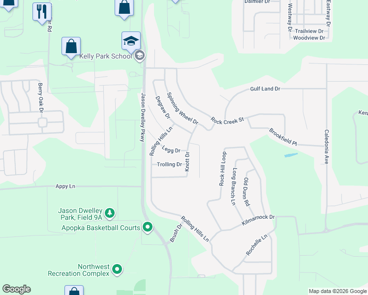 map of restaurants, bars, coffee shops, grocery stores, and more near 1113 Legg Drive in Apopka