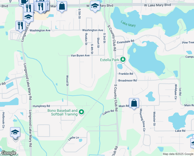 map of restaurants, bars, coffee shops, grocery stores, and more near 452 Raccoon Street in Lake Mary