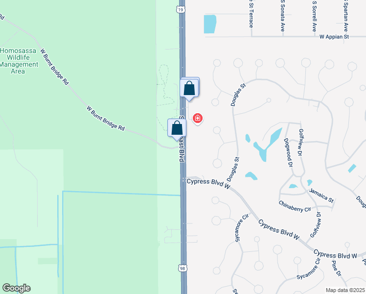 map of restaurants, bars, coffee shops, grocery stores, and more near West Burnt Bridge Road in Homosassa