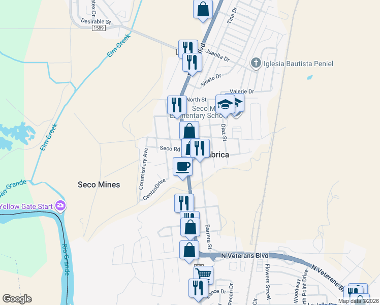 map of restaurants, bars, coffee shops, grocery stores, and more near 2722 U.S. 277 in Eagle Pass