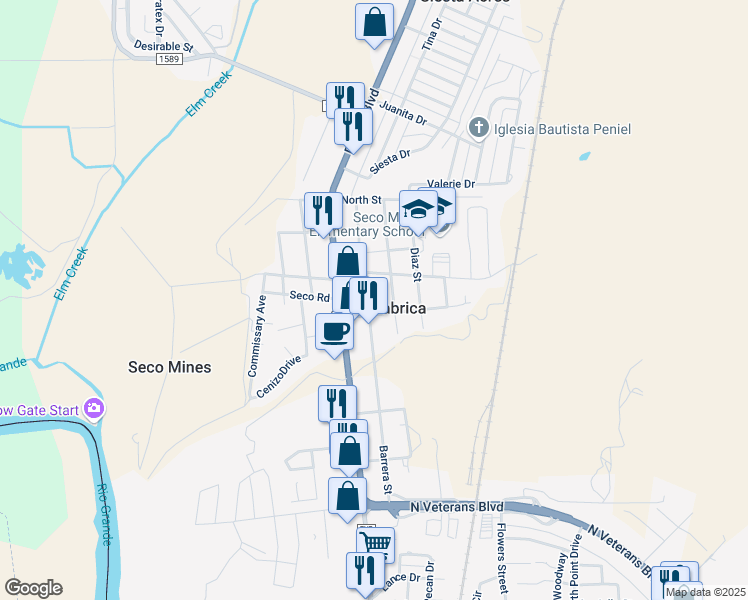 map of restaurants, bars, coffee shops, grocery stores, and more near 2728 Barrera Street in Eagle Pass