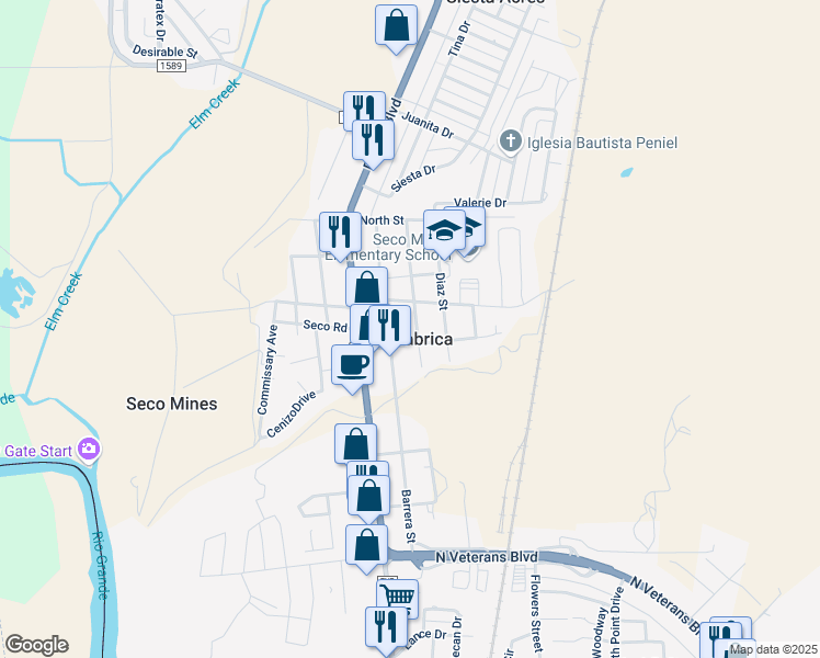 map of restaurants, bars, coffee shops, grocery stores, and more near 2728 Barrera Street in Eagle Pass