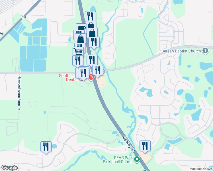 map of restaurants, bars, coffee shops, grocery stores, and more near 27400 U.S. 27 in Leesburg