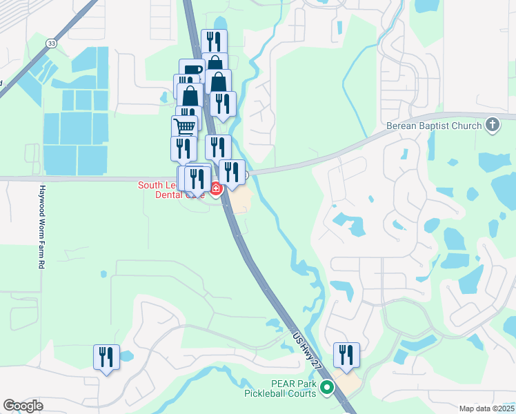 map of restaurants, bars, coffee shops, grocery stores, and more near 27400 U.S. 27 in Leesburg