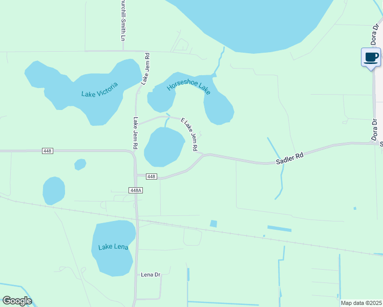 map of restaurants, bars, coffee shops, grocery stores, and more near 17741 County Road 448 in Mount Dora